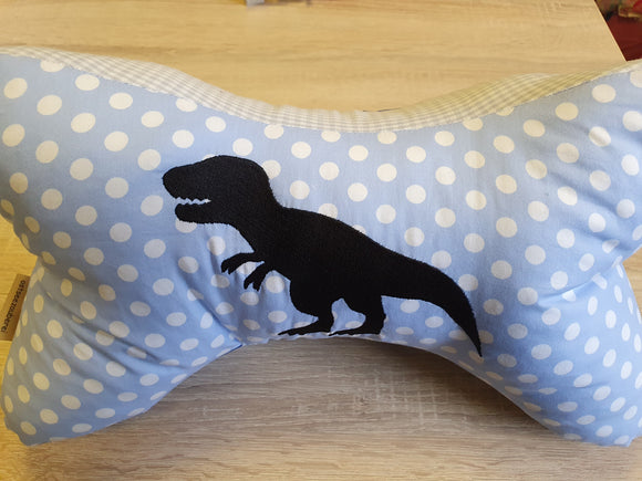 Leseknochen Dinosaurier T-REX mit Namen Lesekissen Bücherkissen Nackenkissen Tablettkissen