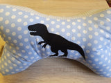 Leseknochen Dinosaurier T-REX mit Namen Lesekissen Bücherkissen Nackenkissen Tablettkissen