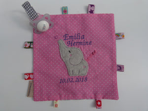 Schmusetuch Schnuffeltuch mit Elefant und Namen Baby Schmusetuch