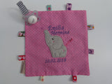 Schmusetuch Schnuffeltuch mit Elefant und Namen Baby Schmusetuch